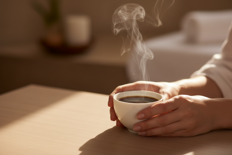 Person tasting specialty coffee at Coffee Palate