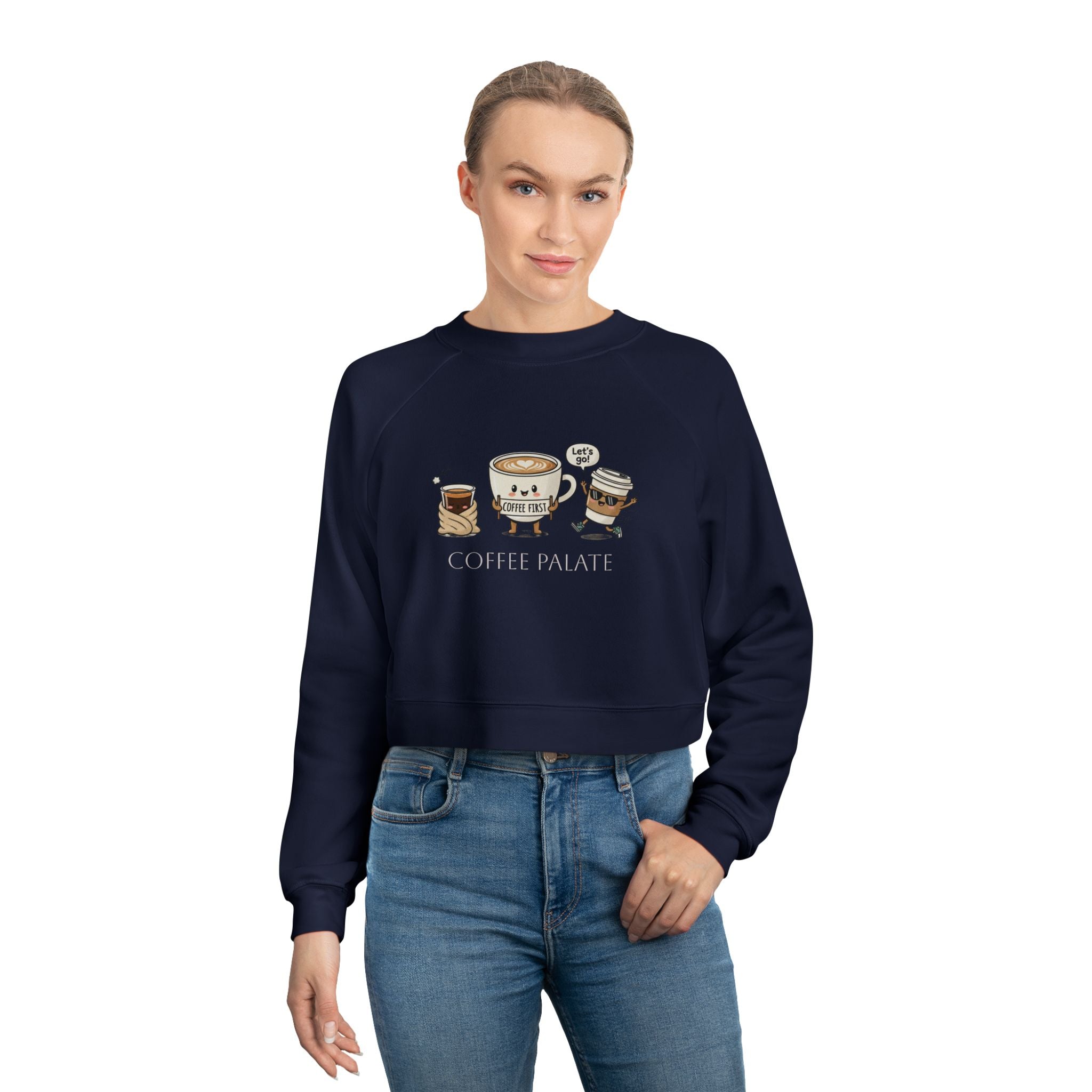 Cropped Pullover — Cute Coffee Crew Illustration