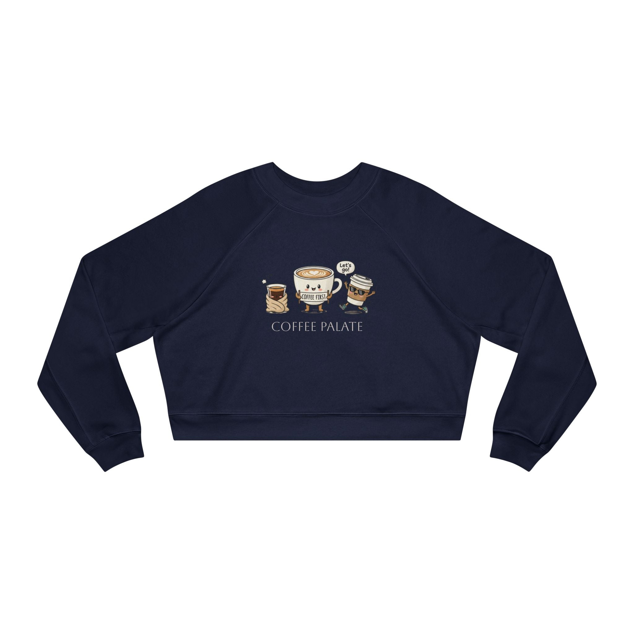 Cropped Pullover — Cute Coffee Crew Illustration