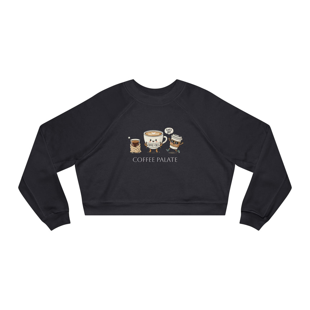 Cropped Pullover — Cute Coffee Crew Illustration