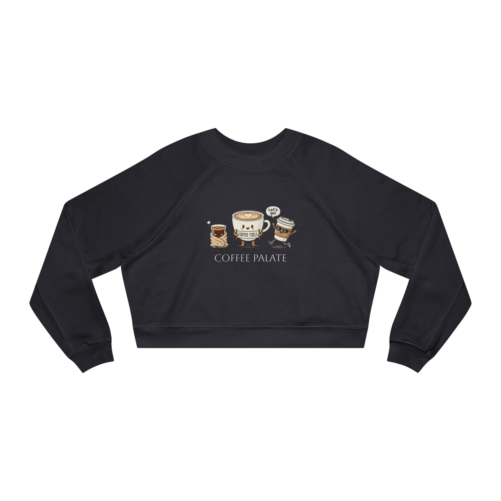 Cropped Pullover — Cute Coffee Crew Illustration