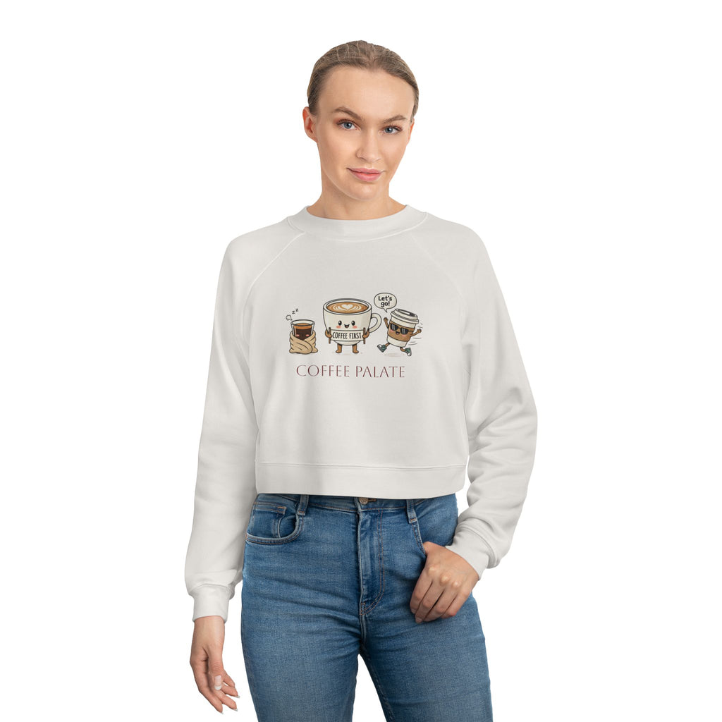 Cropped Pullover — Cute Coffee Crew Illustration