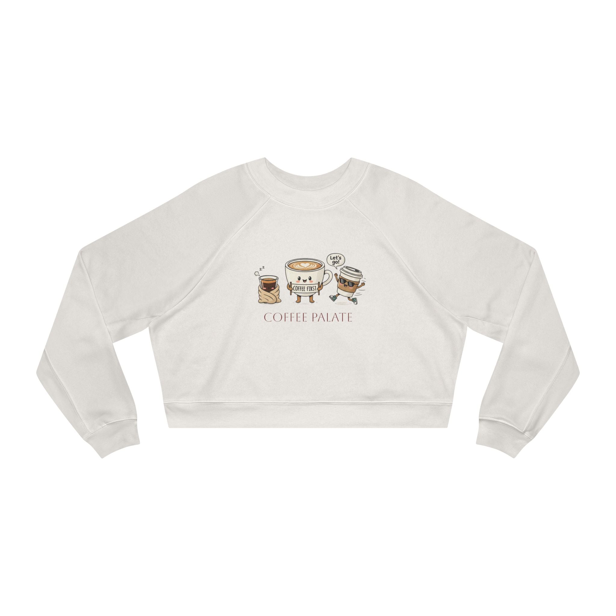 Cropped Pullover — Cute Coffee Crew Illustration