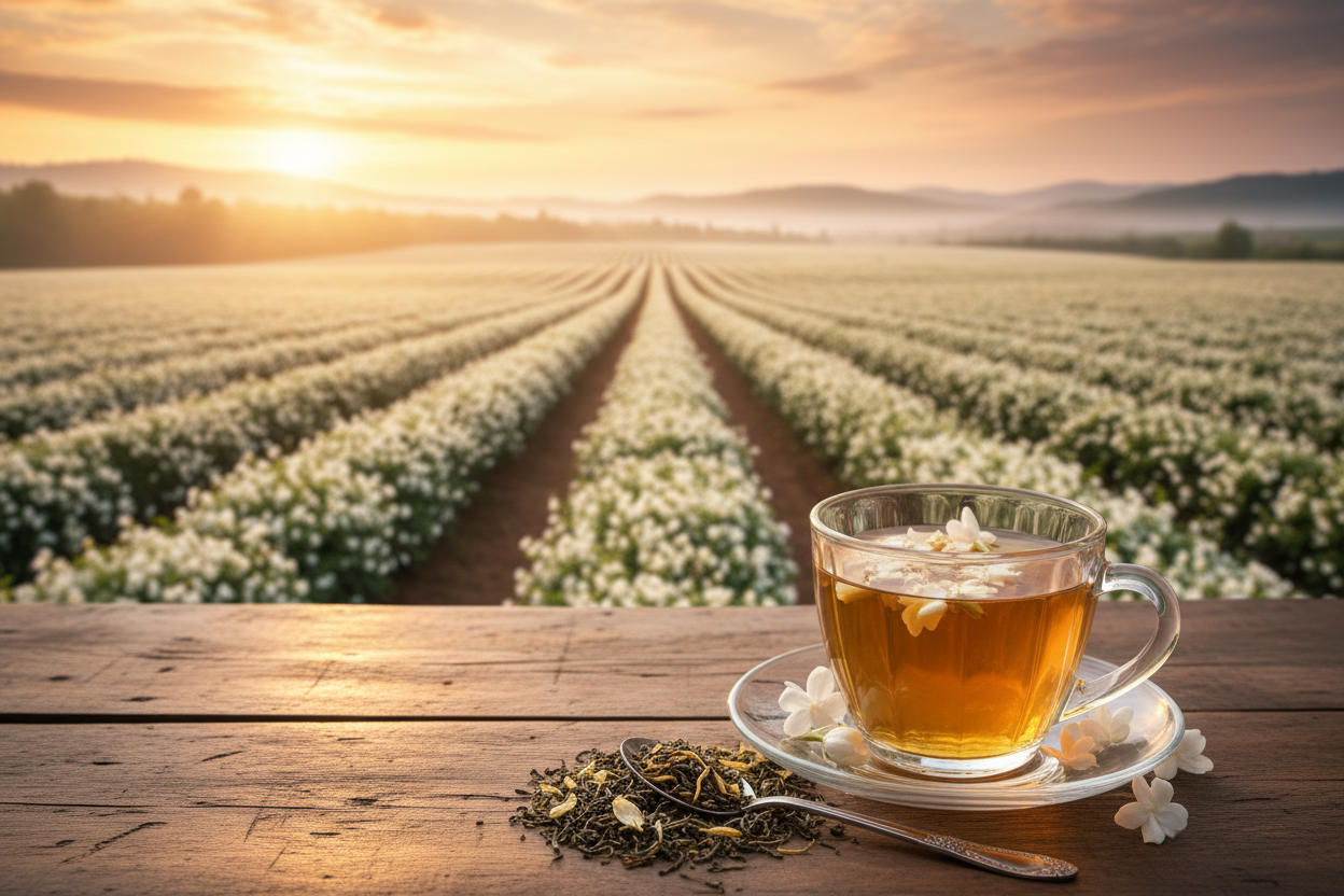 jasmine field with jasmine tea 